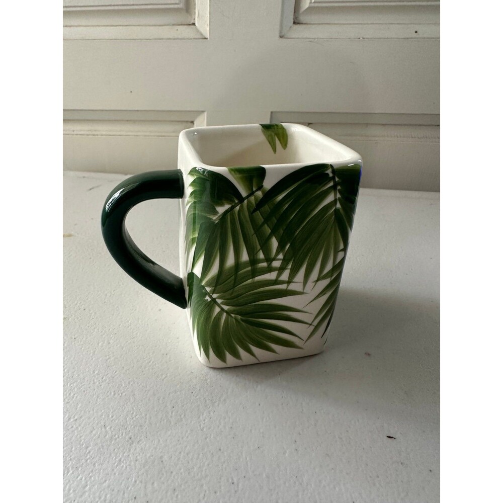 Pacific Rim Hand Painted Exclusive Hawaiian Tropical Palms Square Ceramic Mug